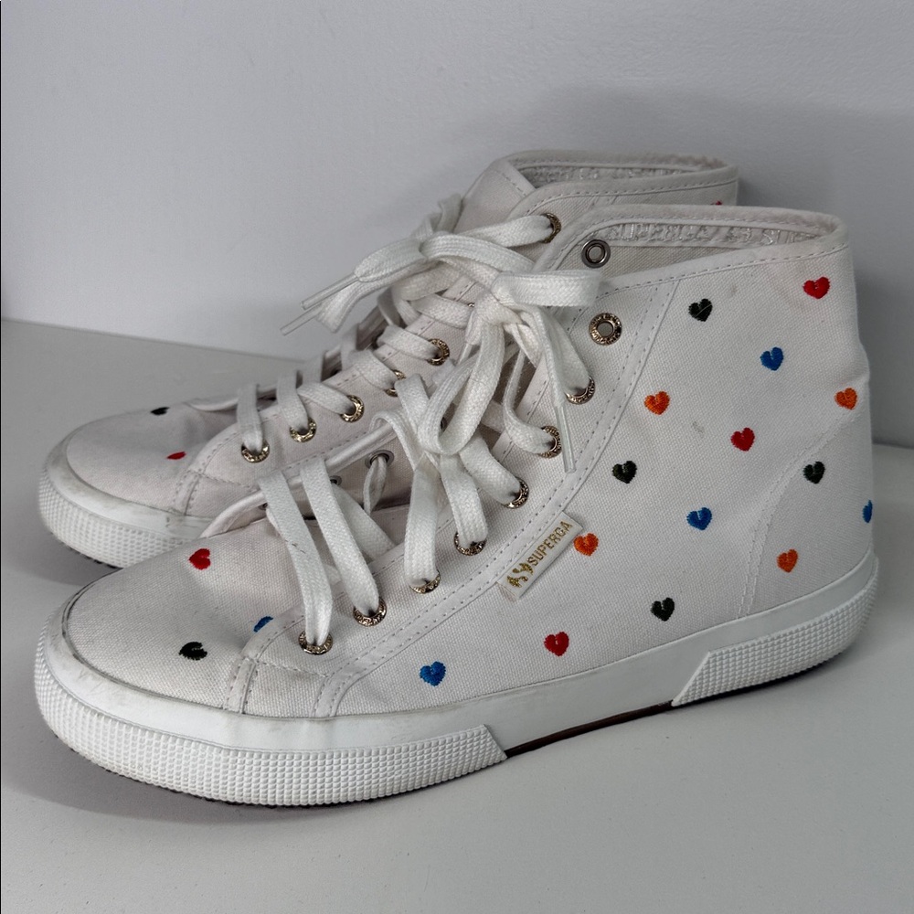 Superga 2795 little hearts embroidery high top converse sneakers 41 - Picture 2 of 11